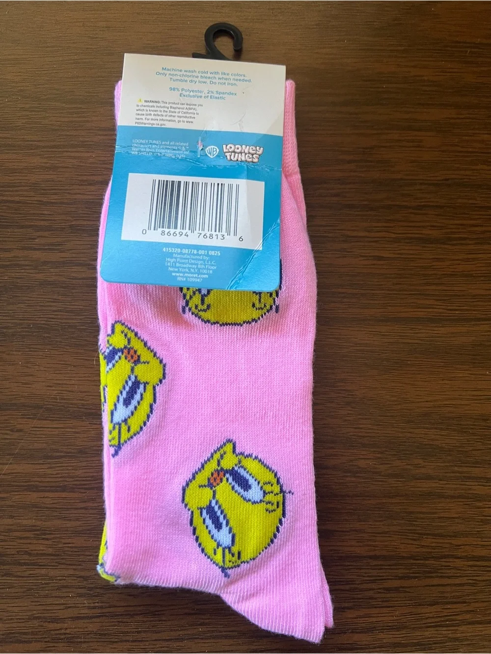 NWT Looney Tunes Tweety Bird Pink Socks - One Size